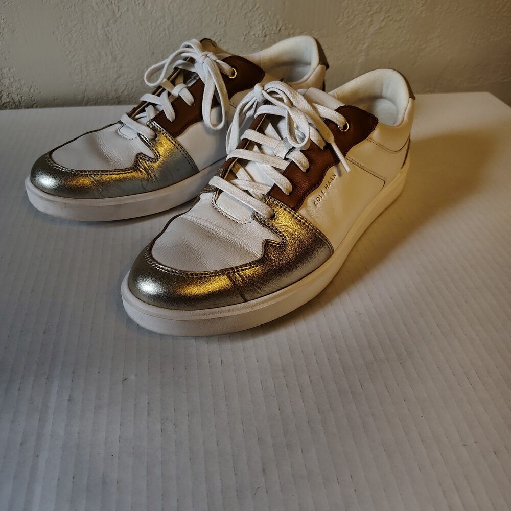Cole Haan Grand Crosscourt Sneakers 8.5B White Gold Leopard Leather W21535